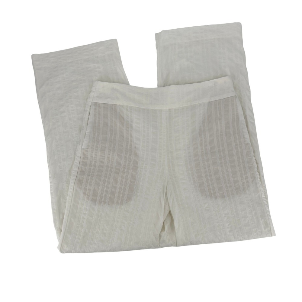 Uniqlo Hana Tajima White Seersucker Wide Leg Pull On Pants M